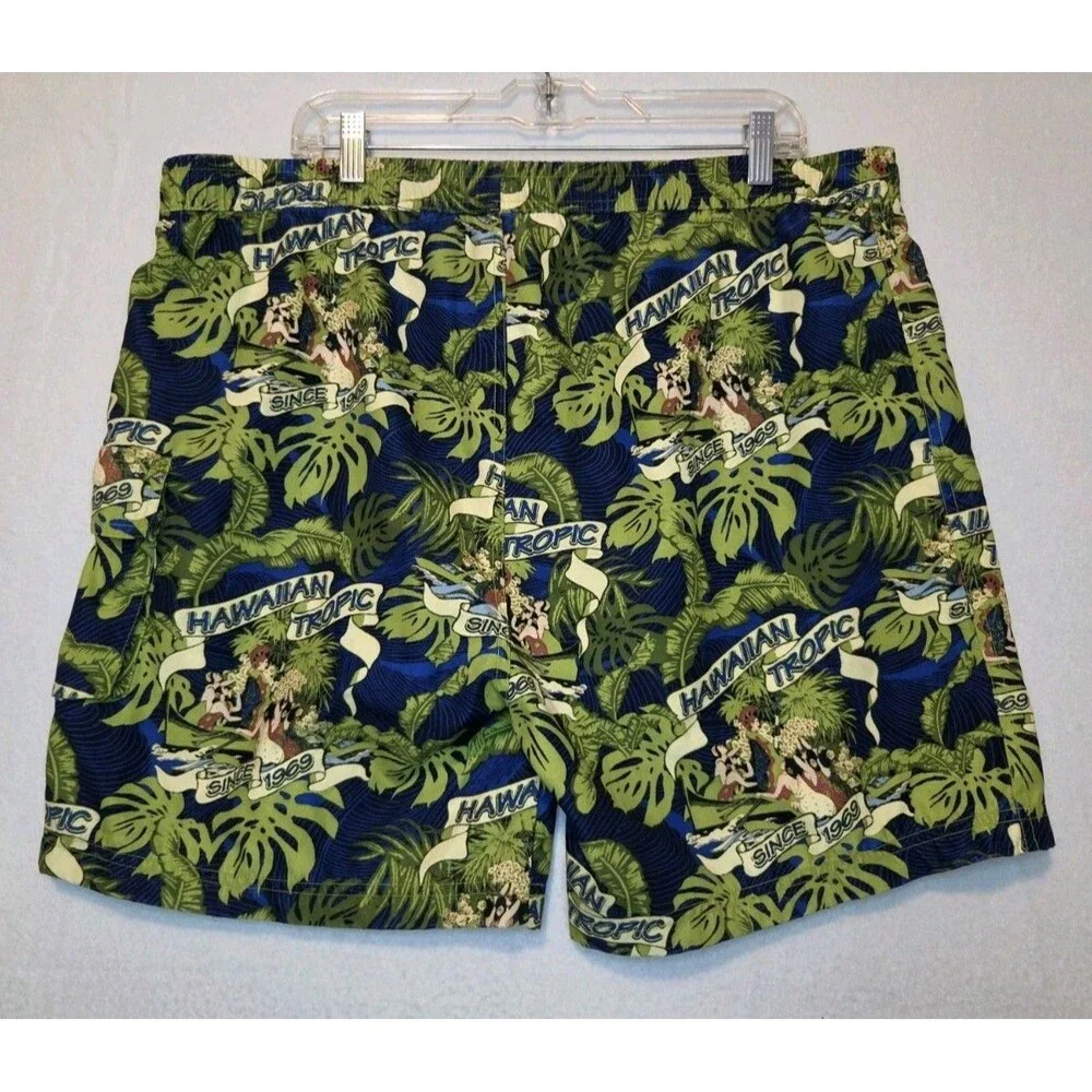 Hawaiian Tropic Swim Trunks Men's XL Mesh Lined Swim Shorts Drawstring Summer